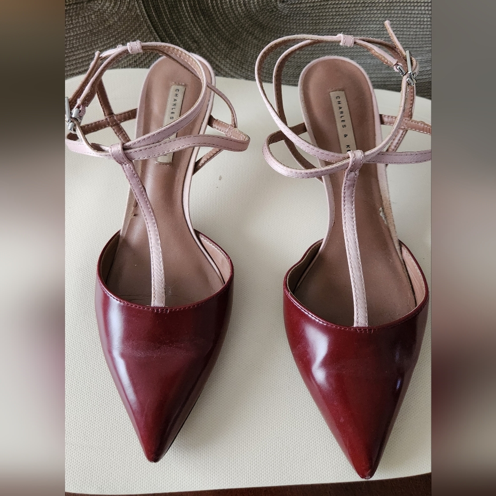 Charles & Keith Burgundy & Pink Heels with Ankle Straps